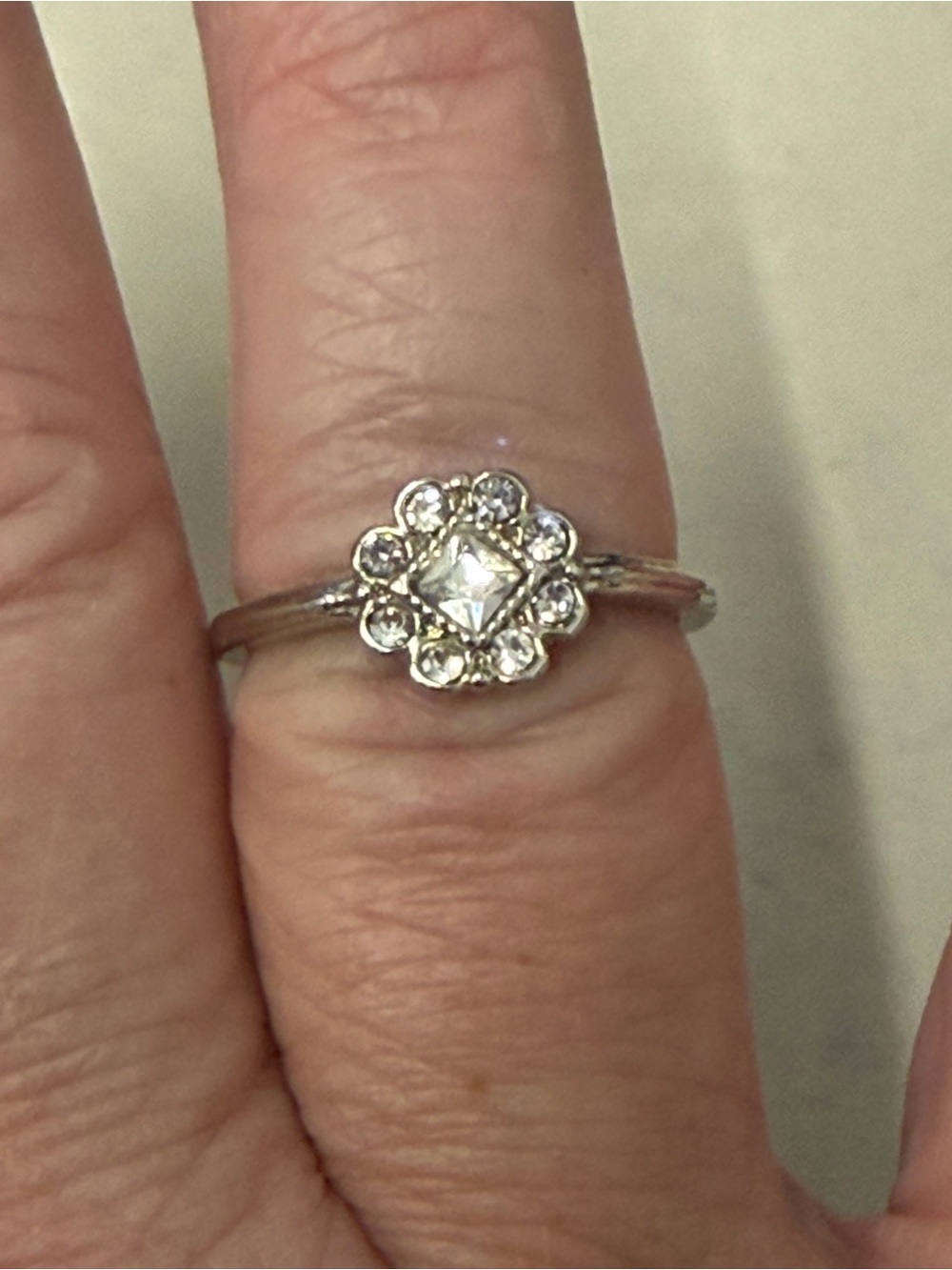 Sterling Silver Floral Halo Ring with Clear Stones